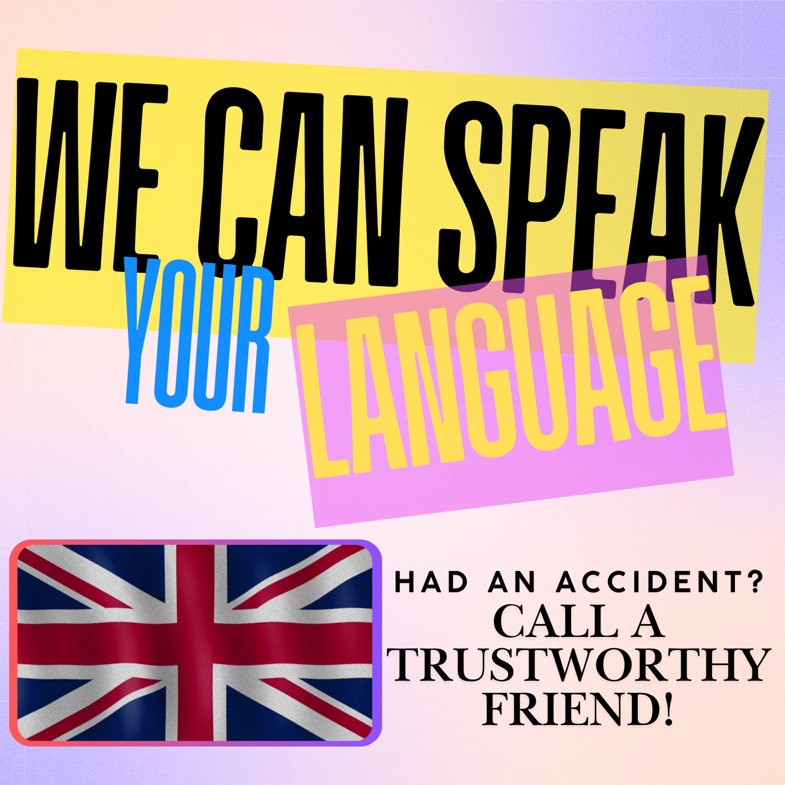 English language support tile for Accident Assist Network non-fault accident assistance.