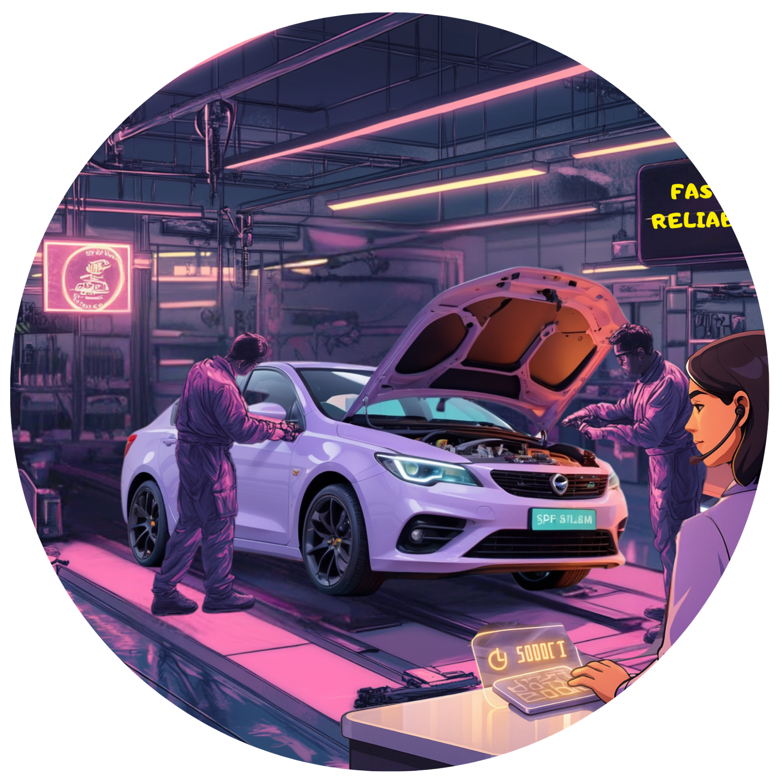 Car repair process visual representing fast repair coordination after a non-fault accident.