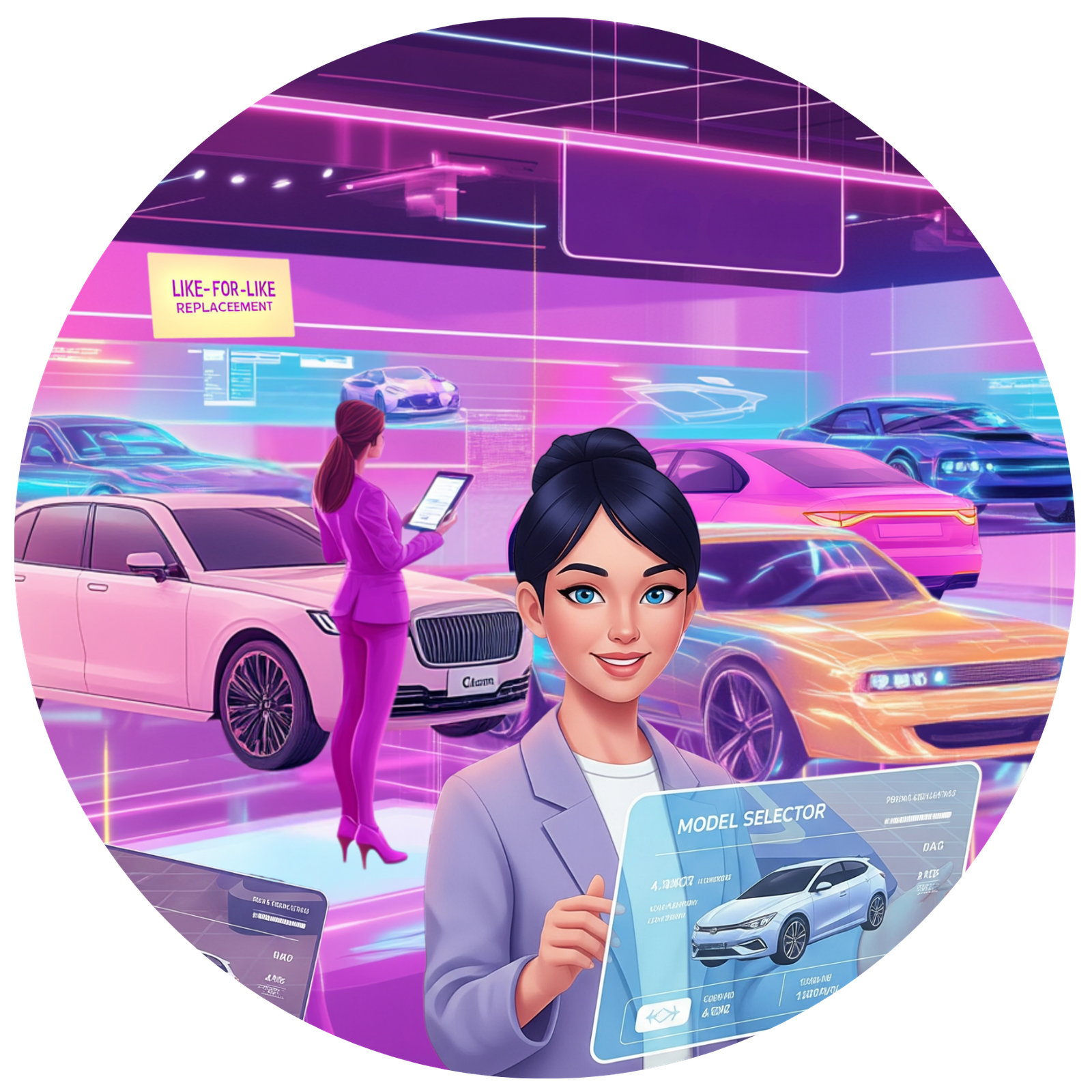Like-for-like replacement car visual for drivers needing mobility while repairs are completed.