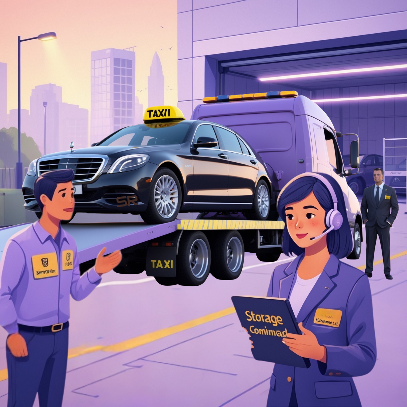 Recovery truck and secure storage service image used for Accident Assist Network assistance after accidents.