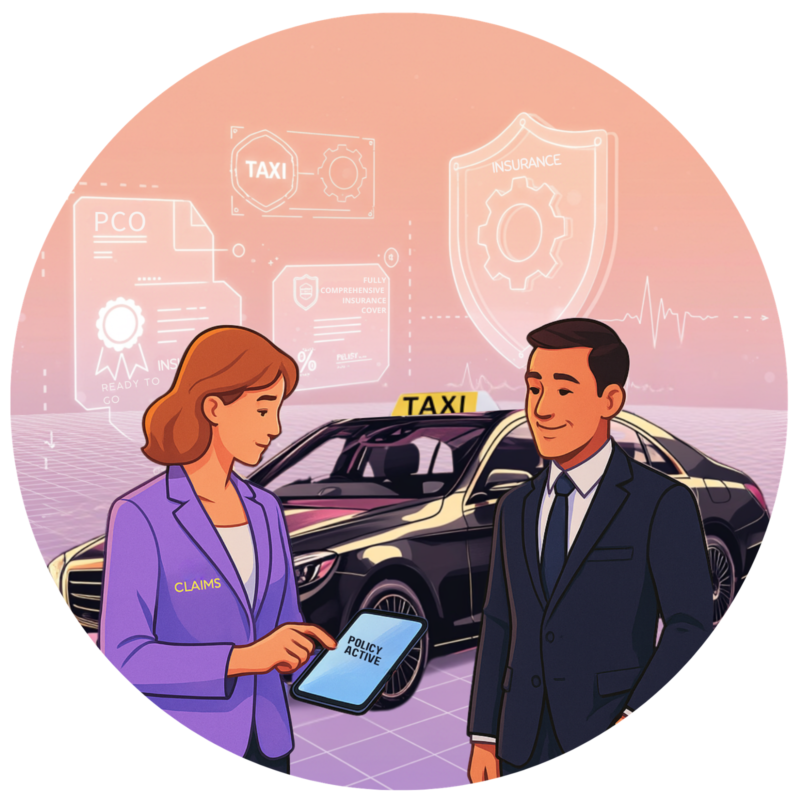 Insurance and public-hire cover visual for London taxi accident support on the homepage.