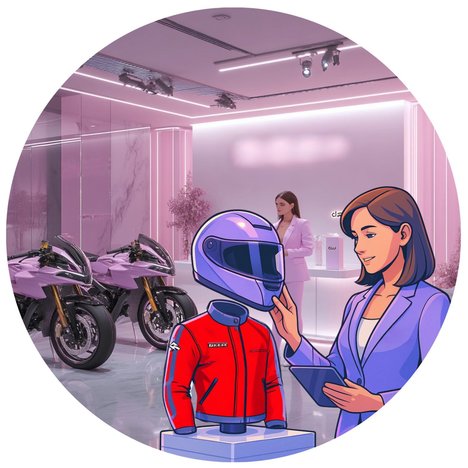 Helmet and riding gear cover visual for bikers needing practical post-accident support.