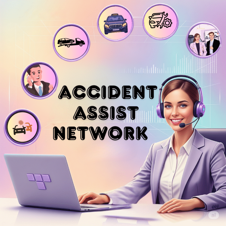 Support agent assisting a driver after an accident, used on the Accident Assist Network homepage. Non Fault Accident Claim Support
