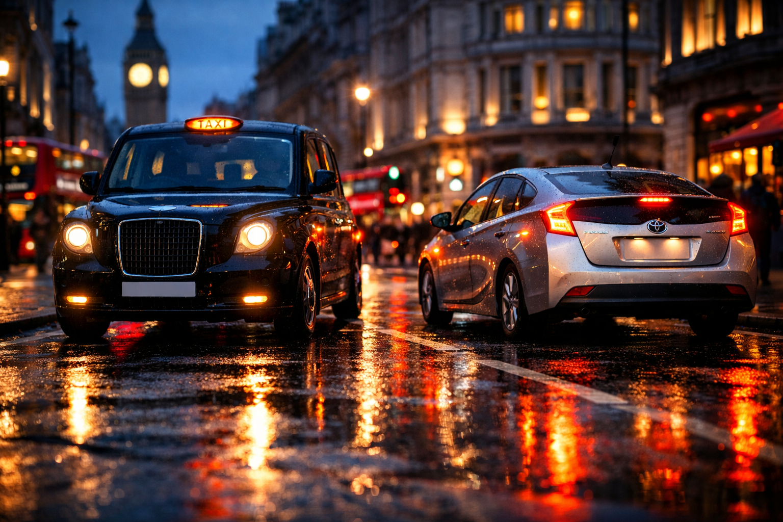 London Taxi and Uber Accident Concept
