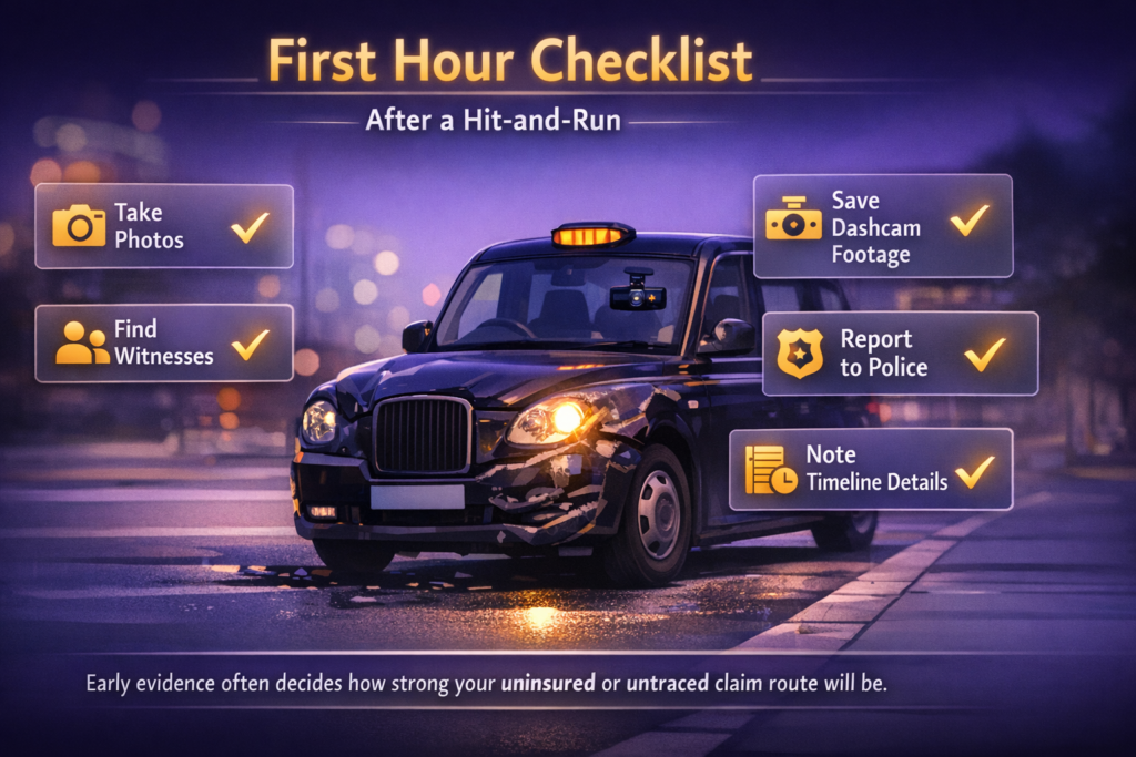 First-hour evidence checklist for taxi drivers after a hit-and-run accident